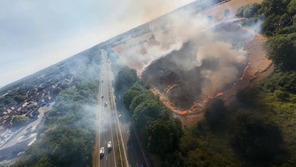 The fire in the field next to the A46 (image by Alex Harvey)