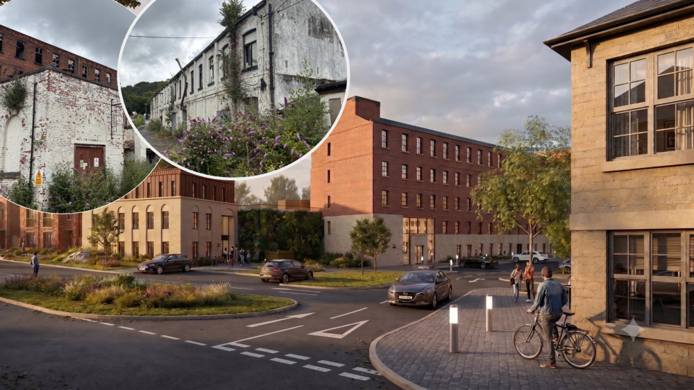 Compstall Mill, a historic building dating back to 1830, could be transformed into new apartments (Images - main: Buju Architects / insets: LDRS)