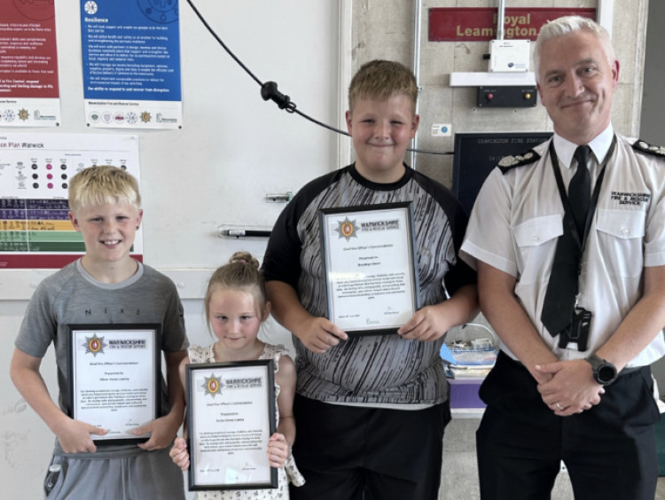 Picutred (left to right):  Oliver, Evalyn, Brooklyn and Chief Fire Officer, Ben Brook (image supplied)