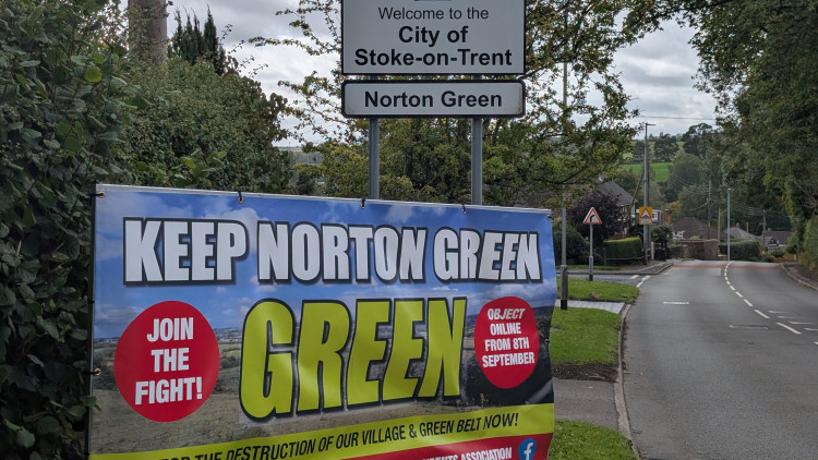 Banners calling for Norton Green to say green placed around Norton Green (image via LDRS)