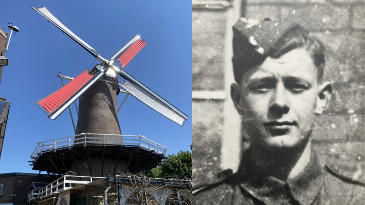 The story of Private Edward Hird (right) will be on display at the Renkumse Molen (left) in the Netherlands (image via Jaap van Genderen)