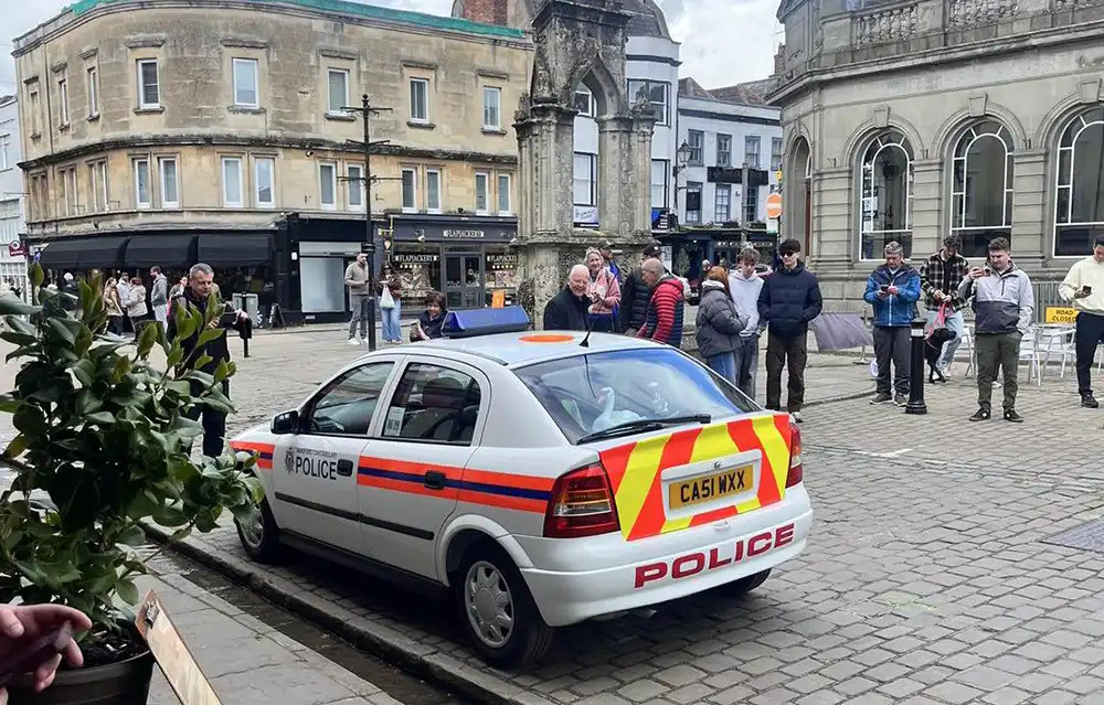 Fans can see the Sandford patrol car in Wells Market Place on Sunday, with Cornettos very much encouraged. (Supplied) 