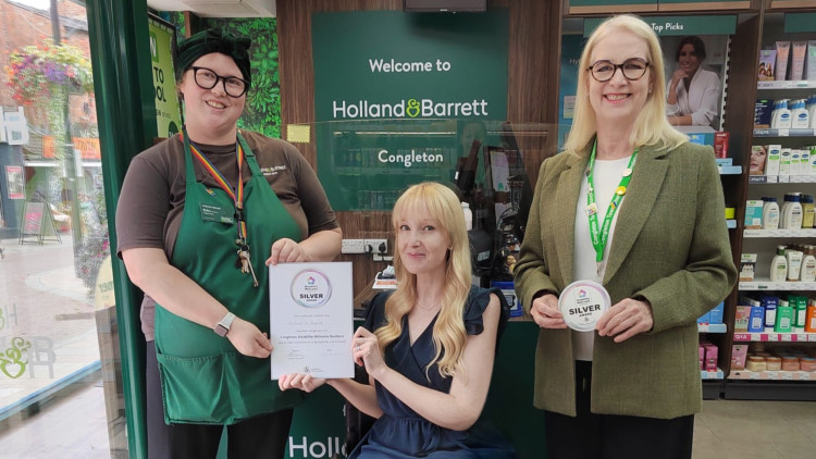 Holland & Barrett manager Robin Hughes with Dr Deborah Lawson and councillor Kay Wesley (Credit: CTC)