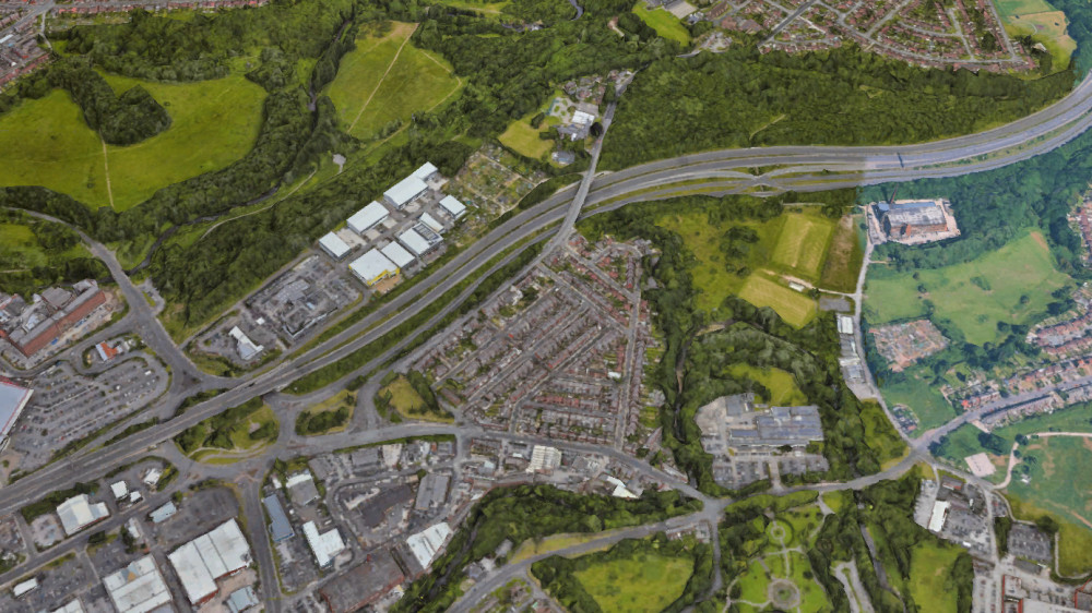 An aerial view of Portwood (Image - Google Maps)