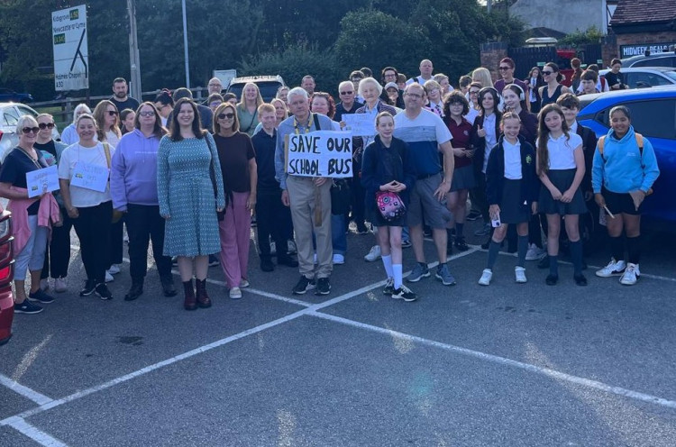 Councillors Liz Wardlaw and Patrick Redstone took part in a protest march along the route from Rode Heath to Alsager School with parents, children and Labour MP Sarah Russell. (Photo: LDR/Supplied)