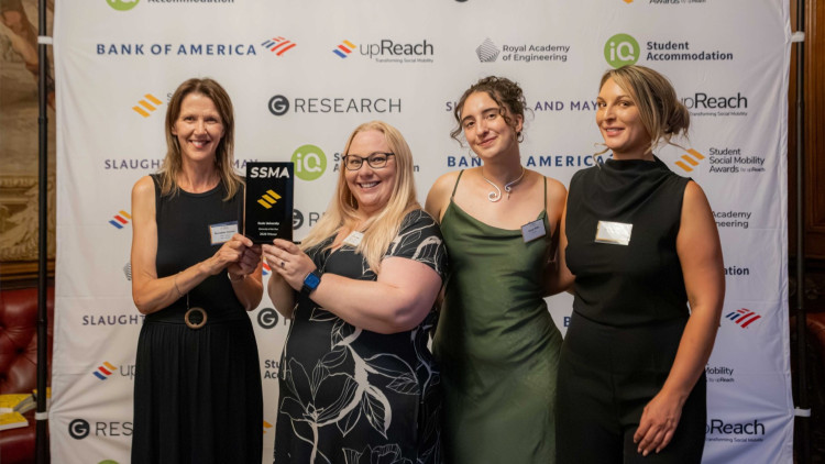 L-R: Bernadette Grannon, careers consultant at Keele, Ann Clowes, financial support manager at Keele, Connie Willis, Rise Programme Manager at upReach, Chantelle Lomax, University Partnerships Manager at upReach (image via Keele)