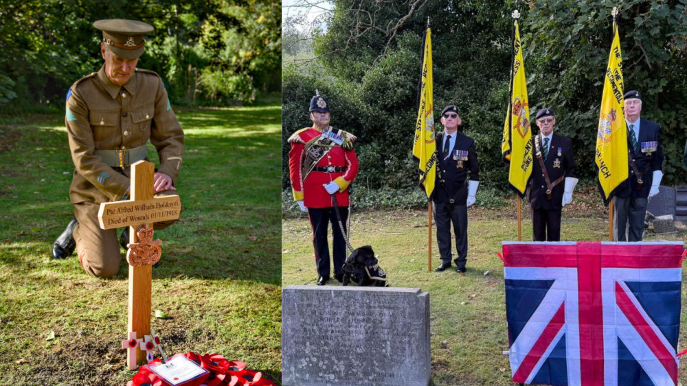 In September last year, his grave was rededicated and a new cross laid, followed by a civic flag presentation ceremony (images via Stoke-on-Trent City Council)