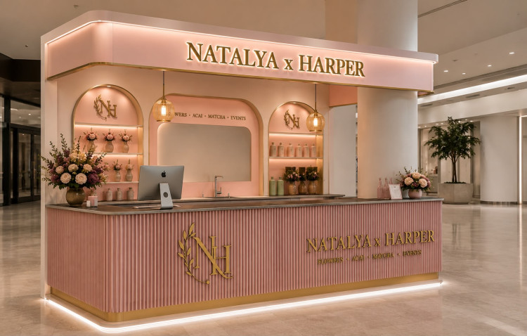 The purpose-built kiosk has been designed specifically for Natalya x Harper's concept (Image supplied)