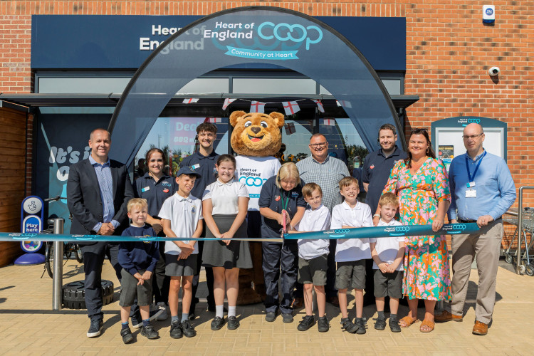 A £2.4m eco-friendly Co-op store has opened on a former RAF airfield in Southam, featuring solar panels and local products (image supplied)