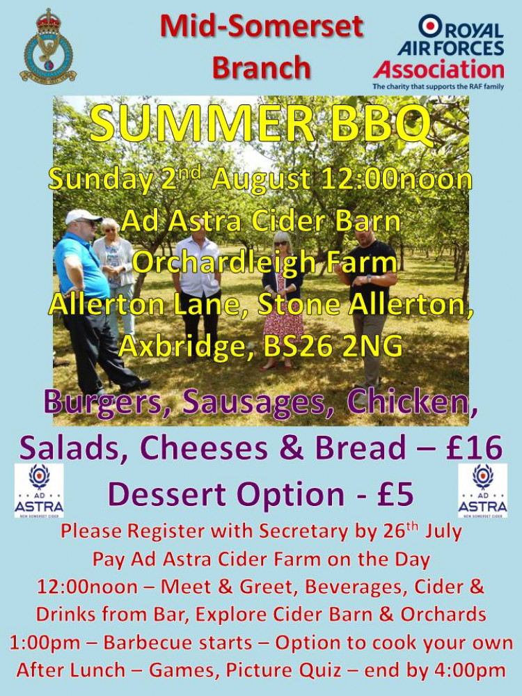 ROYAL AIR FORCES ASSOCIATION MID-SOMERSET BRANCH SUMMER BARBECUE