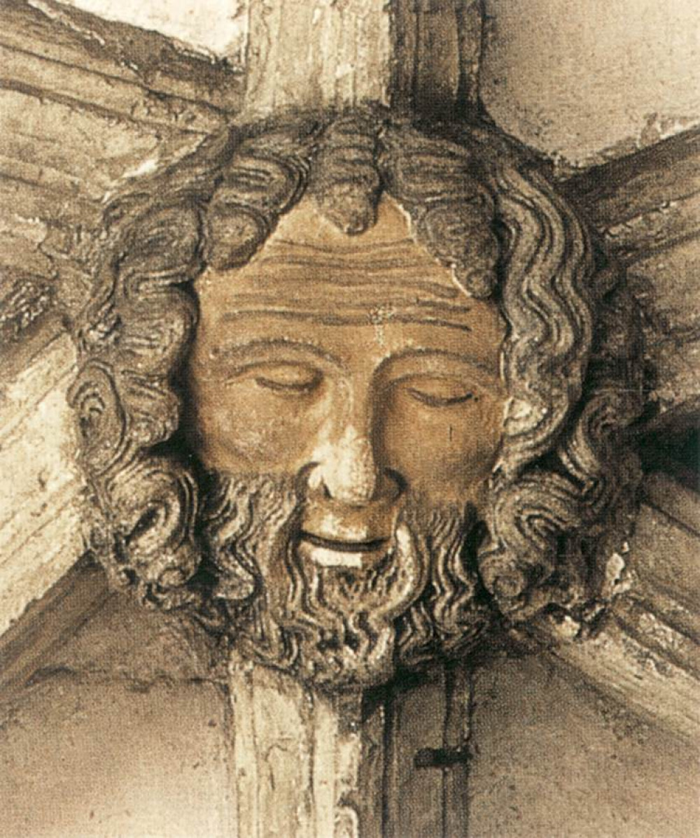 In the late fourteenth century the nave and transepts of Canterbury Cathedral were rebuil under the direction of noted master mason Henry Yevele whose head was commemorated in the nave.