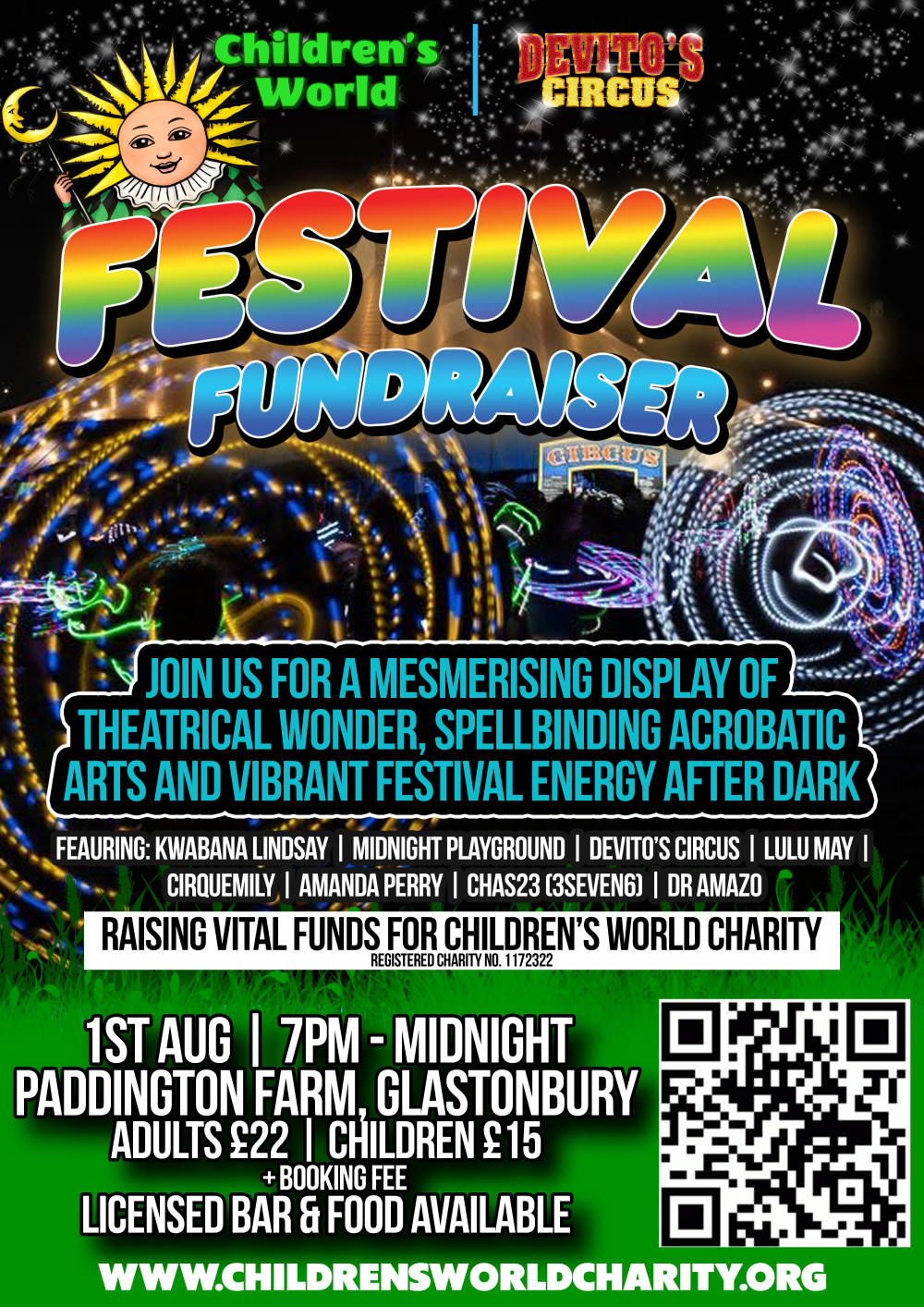 Glastonbury’s Paddington Farm Trust will host an after-dark circus fundraiser for Children’s World on Saturday, 1 August 2026.