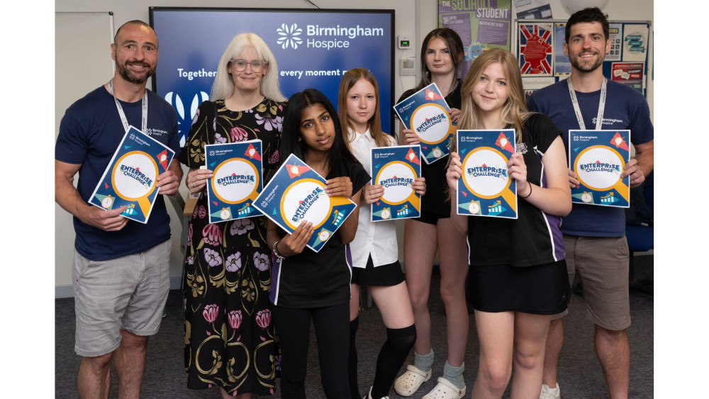 Students with Cllr Delaney and staff from Birmingham Hospice at the workshop (image supplied)