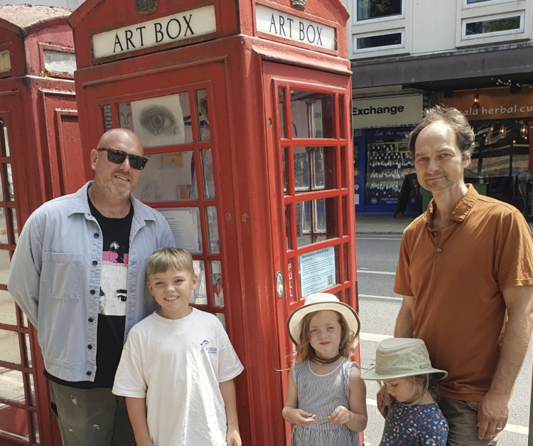 Some of the featured artists who visited Art Box in July, with exhibition organisers Aaron and Ignaty (image supplied)