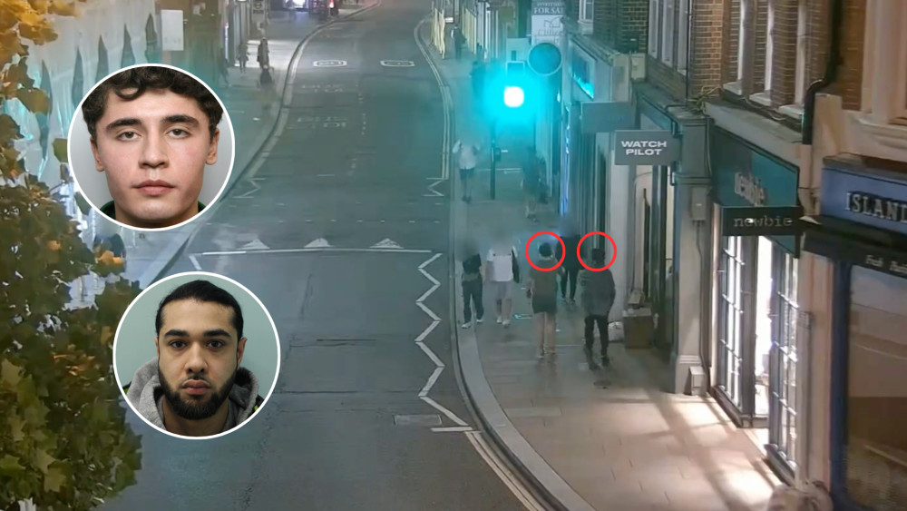 Adeel Khan (bottom) and Wandsworth Prison escapee Daniel Khalife on George Street as they head to a cash machine to withdraw money on 6 September 2023 (credit: Met Police).
