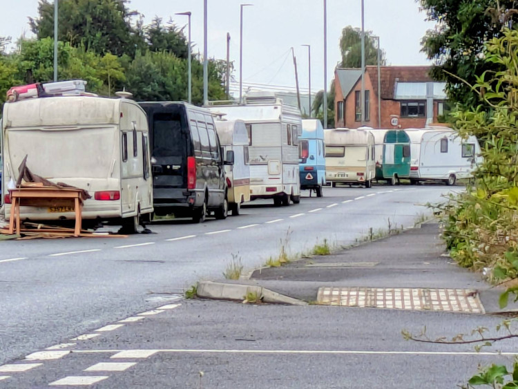 A file photo of caravans parked on Morland Road - many of these caravans were moved on earlier in the year. (DILY) 