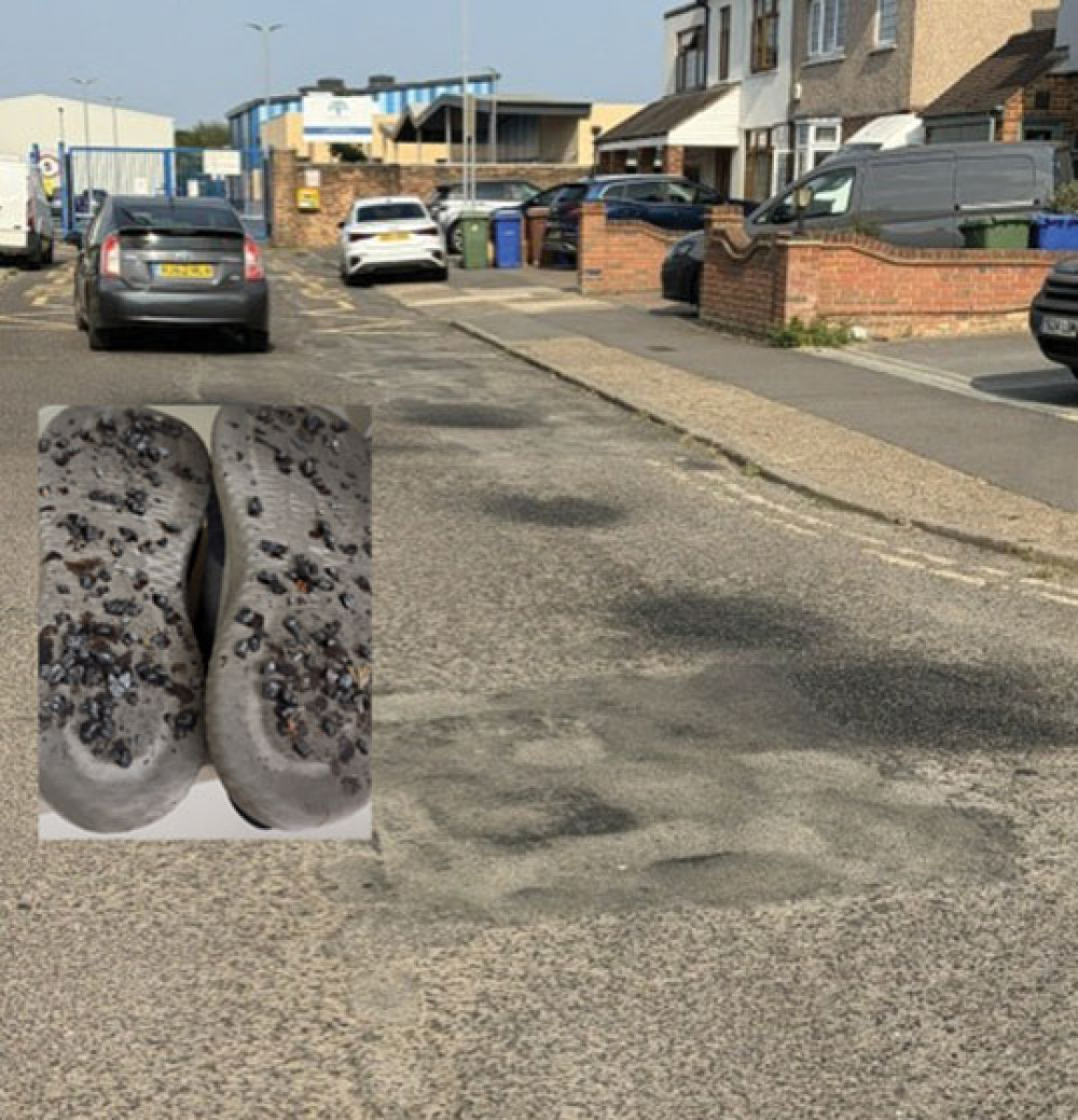 Hot sticky grit quickly broke away from the unsigned pothole repairs last week, sticking to shoes and tyres after being scattered across roads and pavements.