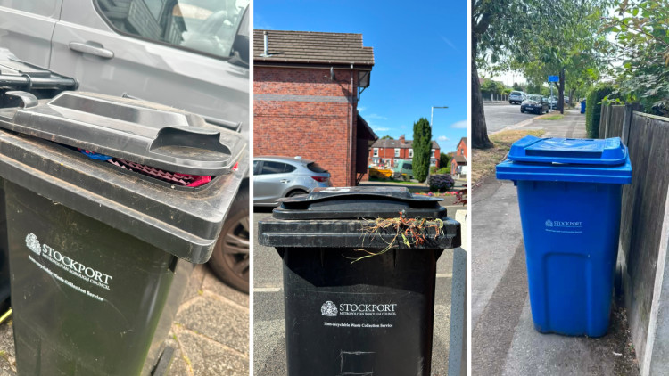 Some of the bins which were left uncollected in the Manor area of Stockport (Images - LDRS)