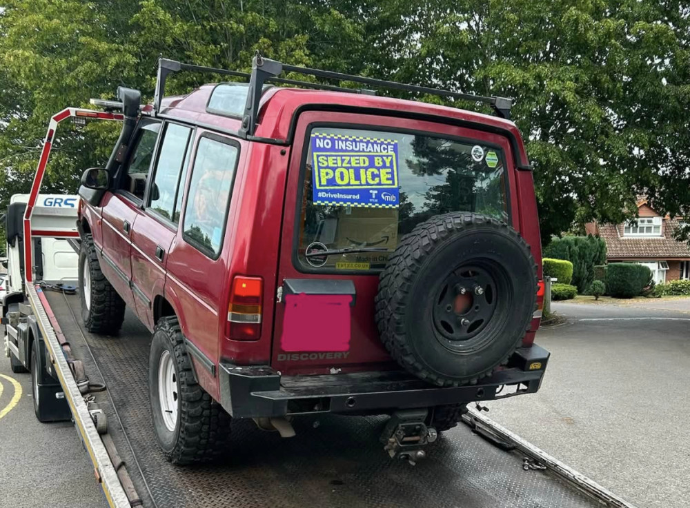A learner driver was stopped on Stratford Road, Warwick, driving unsupervised with no L Plates and expired MOT, no insurance and SORN vehicle (image via OPU Warwickshire) 