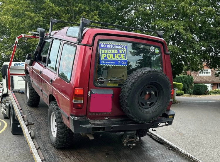 A learner driver was stopped on Stratford Road, Warwick, driving unsupervised with no L Plates and expired MOT, no insurance and SORN vehicle (image via OPU Warwickshire) 