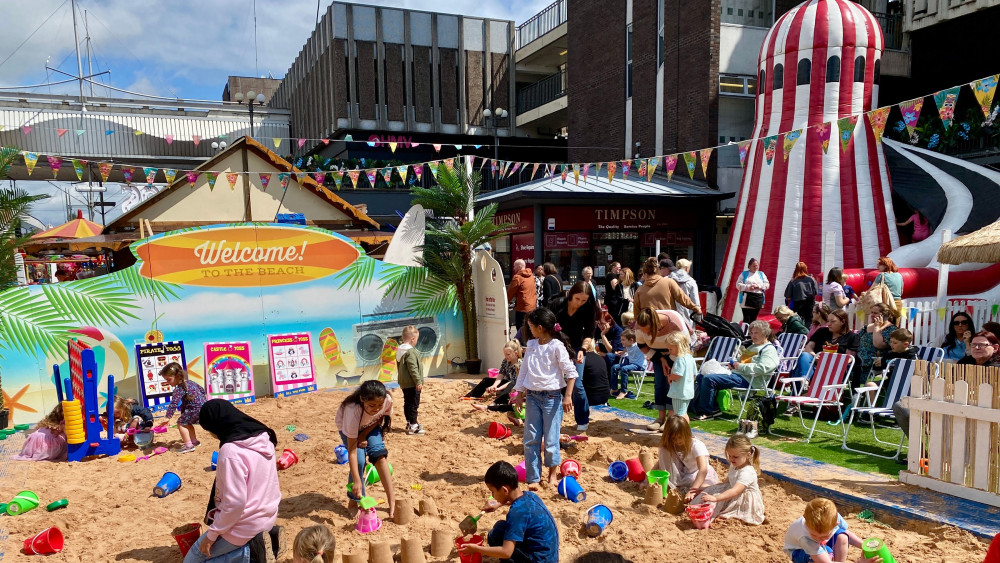 Merseybay - a free self-contained beach at the Merseyway centre - is back, and will be running throughout August 2026 (Image - Merseyway Shopping Centre)