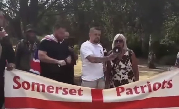 The footage was shared from a rally in Taunton on Saturday (image via Plymouth UK Anti-Fascists)