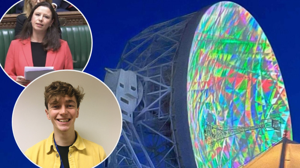 Sarah Russell MP and European Space Agency astrophysicist, Dr Sam Pearson, speak out about Jodrell Bank funding. (Photos: Nub News/Dr Sam Pearson)