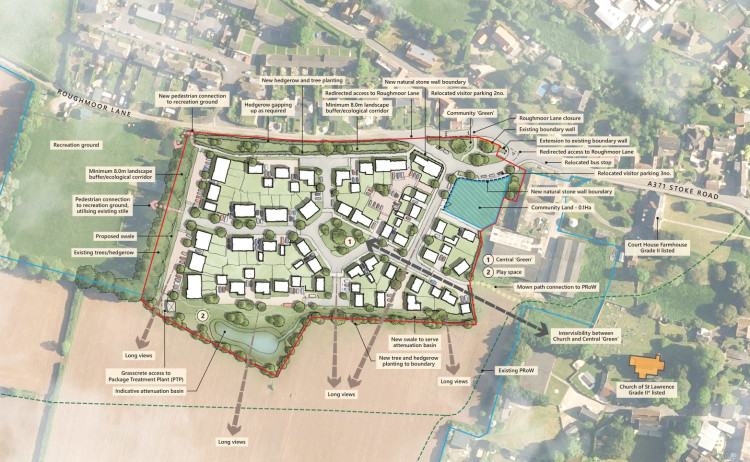 Plans for homes and community hub on Roughmoor Lane in Westbury Sub Mendip  (Credit: Thrive Architects)