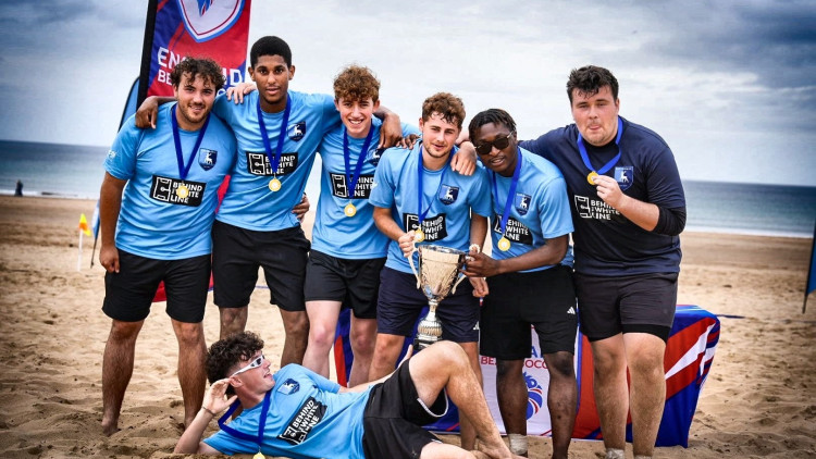East Sheen FC celebrating its England Beach Soccer Championships victory (credit: East Sheen FC/ SWNS).