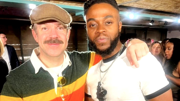 Ted Lasso's Jason Sudeikis (left) and football coach Kasali Casal (credit: Kasali Casal/ SWNS).