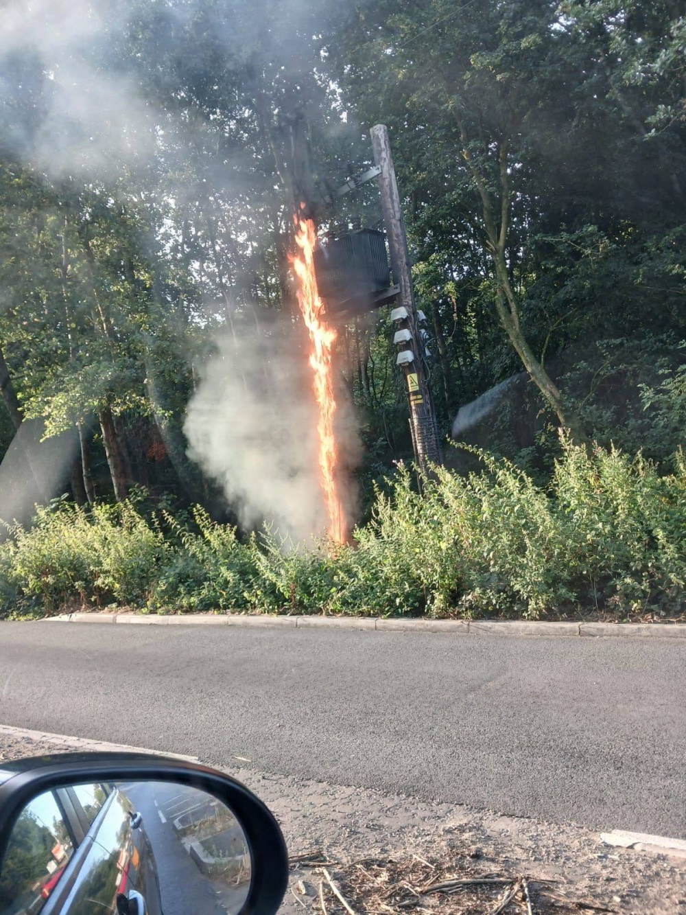 Homes in Alsager faced a power cut today (Friday) after a fire involving what appears to be a utility pole. (Photo: Ken Shenton)