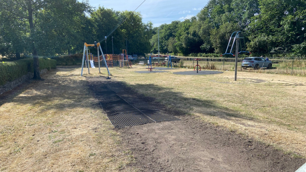 Safety matting beneath the zip line was ripped out of the ground just weeks after being installed (image via Phil Corrigan - LDR)