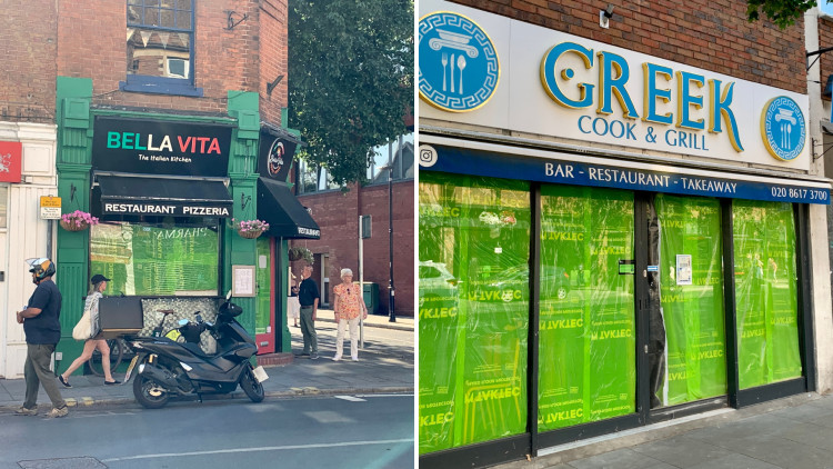 Bella Vita (left) and Greek Cook & Grill temporarily close their doors for the summer holidays (credit: Nub News).