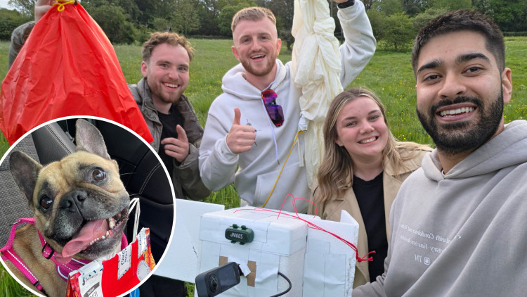 Jacob Battersby was joined by friends to launch his dog's ashes into space (Credit: SWNS)