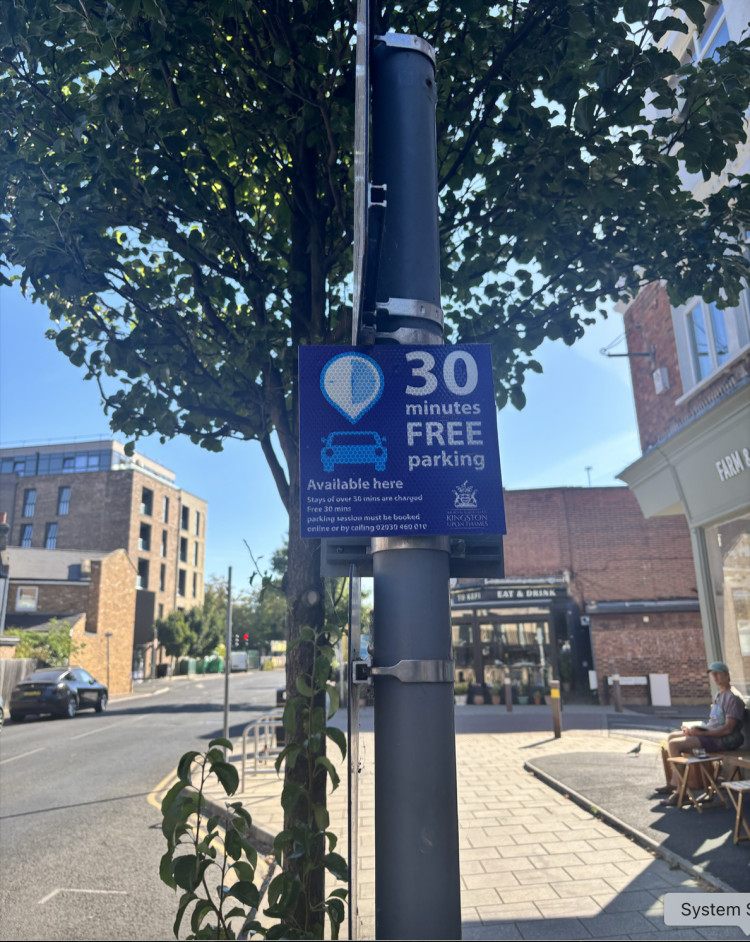 “30 MINUTES FREE PARKING” — but the requirement to pre-book appears in much smaller lettering below (Image supplied)