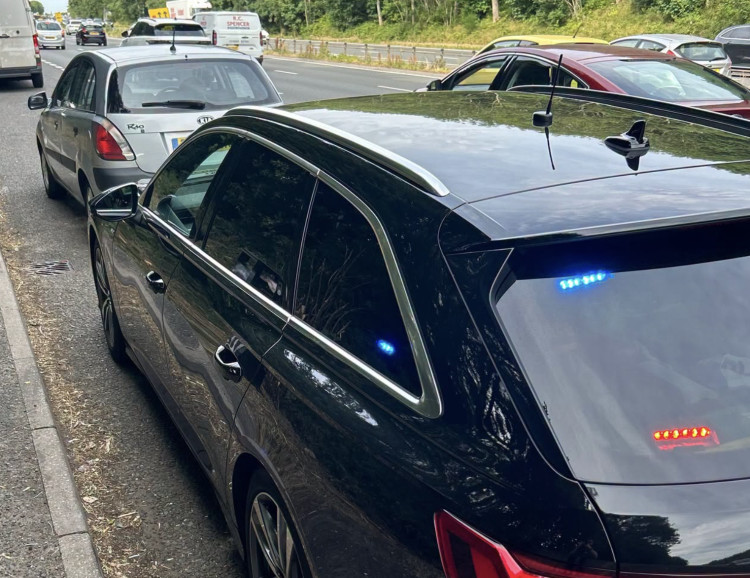 In Leamington, police arrested a driver for exceeding the drink-drive limit by threefold after running a red light with no headlights (image via OPU Warwickshire)