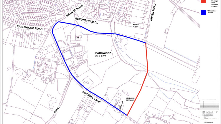 A signed diversion route will be in place, directing pedestrians through the park to Grange Road and then Windmill Lane (Image via SMBC)
