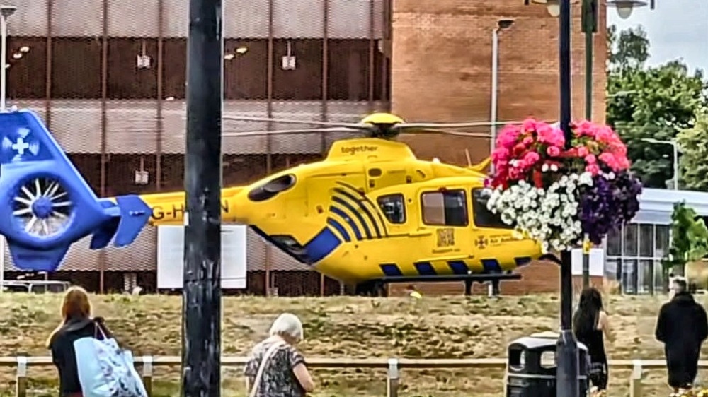 An air ambulance landed in Crewe town centre on Sunday (August 16), after a car hits a bike carrying two boys, aged 12 and 13 (Photo: Wajid Isgaq).