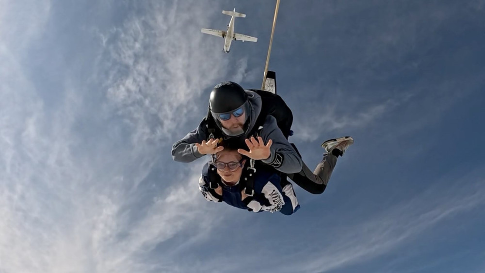 A Sandbach mum is jumping for joy after doing a skydive with her sister to raise money for the charity which helped her while her baby was in intensive care. (Photo: Jess Brady)