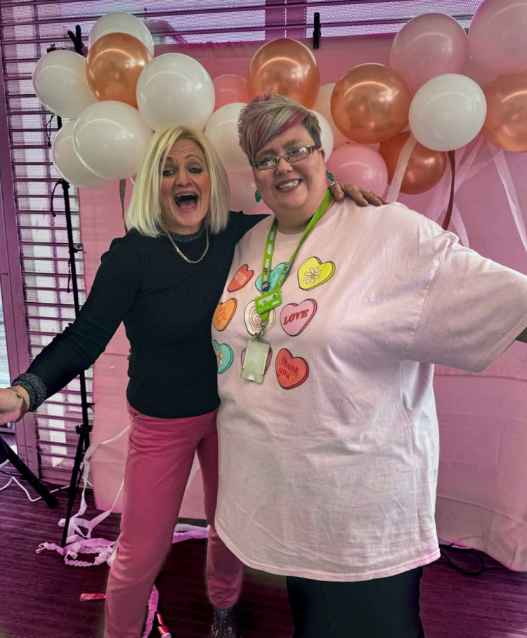 Abi Winkle and former X Factor contestant and professional singer, Carol Teague, raised more than £400 for the Tickled Pink Breast Cancer charity. (Photo: Asda/Abi Winkle)