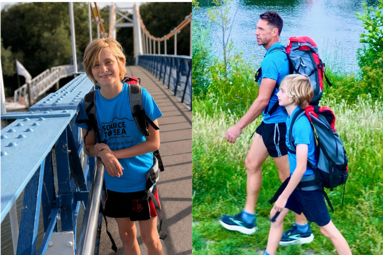 Matthew Kent from Hampton and his ten-year-old son Ellis (L) will walk 185 miles along the Thames (Images supplied)