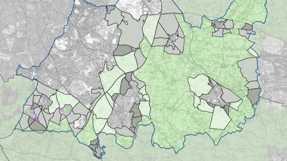 Grey belt assessment of Solihull borough. Green is labelled no, grey are sites labelled yes with constraints and dark grey are yes (Image: LDRS)