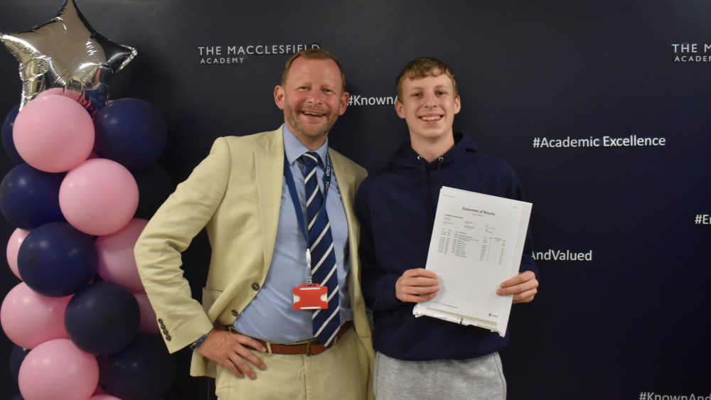 Headteacher Mat Galvin with Nathan, who achieved six 9s and three 7s (Credit: Supplied)