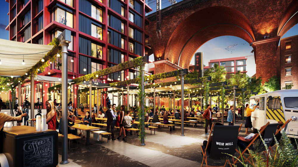 Two new bars and a pilates studio will all be open in a matter of days at Weir Mill, Stockport's new riverside neighbourhood (Image - Capital&Centric)
