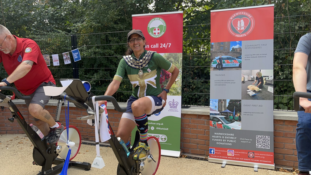 Cllr Alison Insley has cycled 80 miles on a spin bike in a charity fundraiser today (image by Isabelle Miller)