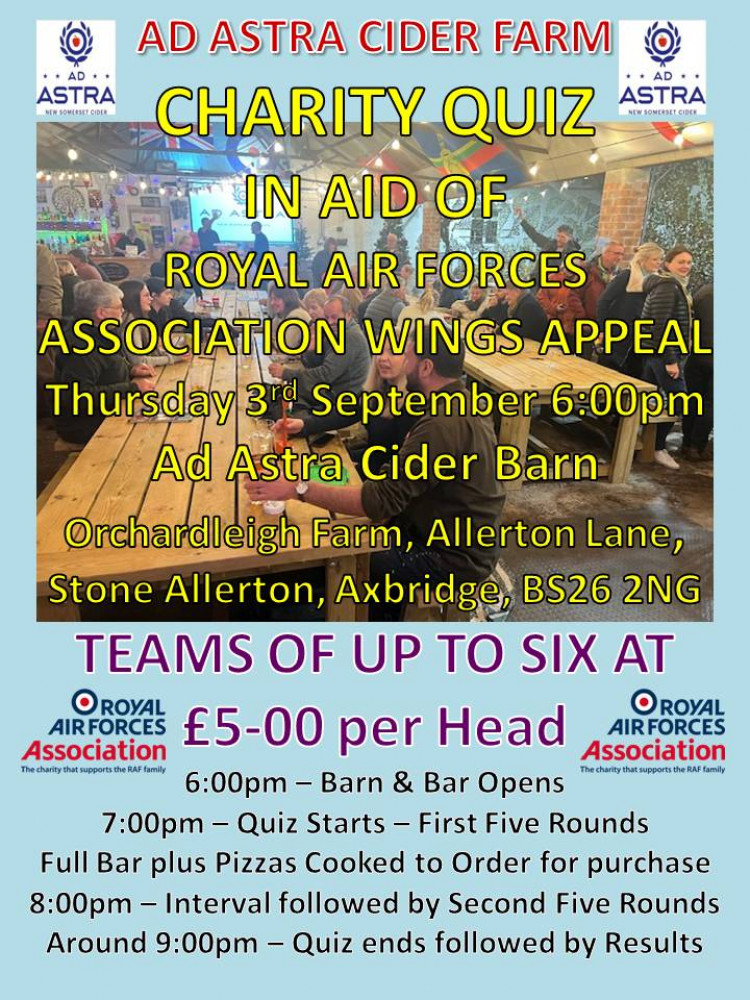 CHARITY QUIZ NIGHT IN AID OF ROYAL AIR FORCES ASSOCIATION 2026 WINGS APPEAL