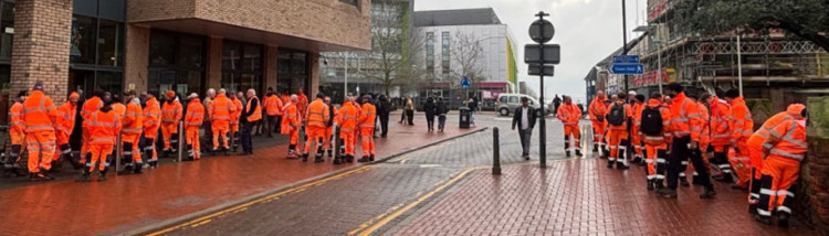 Disgruntled workers outside the Town Hall