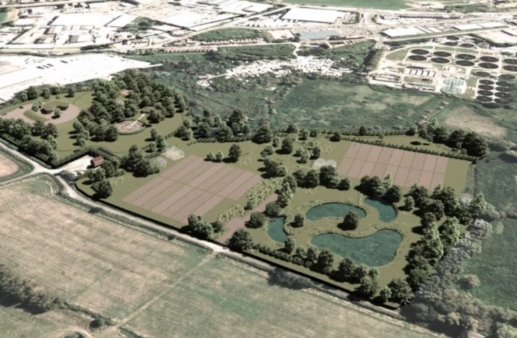 Artist's impression of the Glastonbury food and regenerative farming centre on Porchestall Drove in Glastonbury. CREDIT: Orme Architecture.