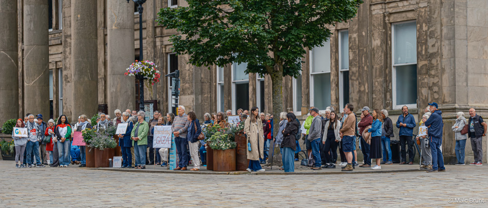 Global Justice Macclesfield are staging a silent vigil outside Macclesfield Town Hall in solidarity with the people of Gaza and the West Bank (Credit: GJM)