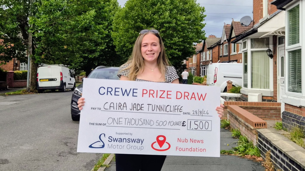 Caira Tunnicliffe, pictured on Lunt Avenue, is the fifth winner of the Crewe Prize Draw (Photo: Ryan Parker).